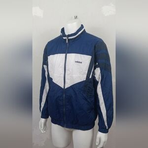 Men's Vintage 90s Adidas Nylon Windbreaker Jacket Blue White Colorblock Large
